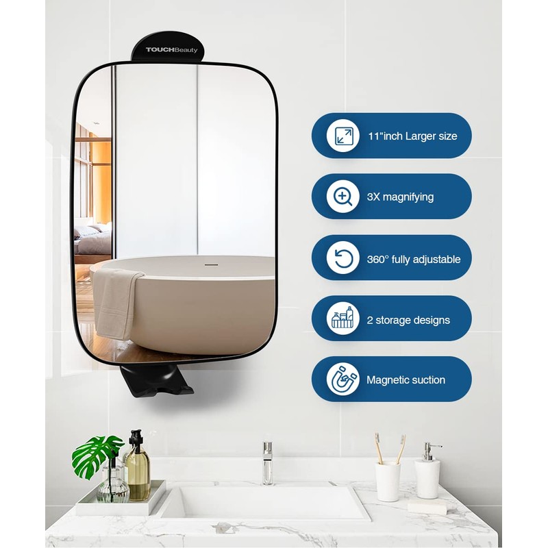 TOUCHBeauty Shower Mirrors for Men, 3X Magnification Shaving Mirror with