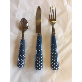 Quid Novi Colorful Flatware - White Polka Dots On Country Blue Background.