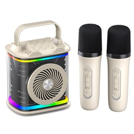 Mini Karaoke Machine for Kids Adults, Portable Bluetooth Speaker with 2 Wireless Microphones, Microphone Speaker Set with LED Lights for Home Party, Birthday Gifts for Boys Girls Kids (Creamy white)