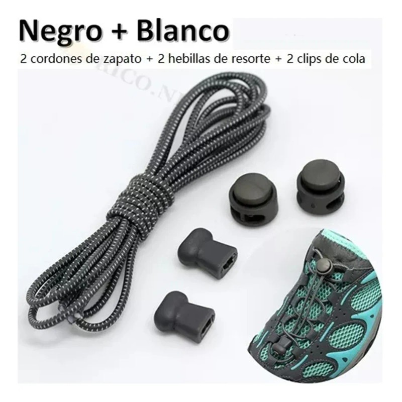 Ajustable Elasticas Deporte Cordones Niños Y Adultos 4 Pzas Negro/gris/blanco/verde