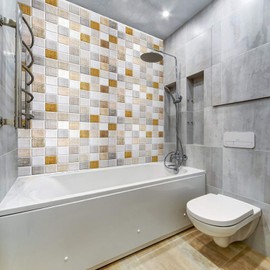 Dundee Deco White Beige Brown Faux Wood Stamps PVC 3D Wall Panel, 3.2 ft X 1.6 ft (96 cm X 48cm), Interior Design Wall Paneling Decor, Sample 9 in X 9 in