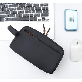 Travel Essentials Tech Pouch, Electronics Organizer Travel Case - Waterproof Cord Organizer Bag with Multiple Compartments for Chargers, Cables, Portable & Lightweight (Black)