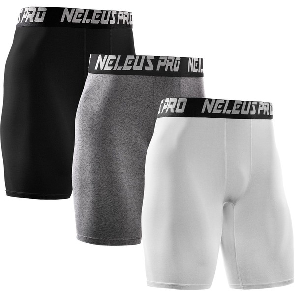 NELEUS Men's 3 Pack Athletic Compression Short,6028,White,Black,Grey,US M,EU L