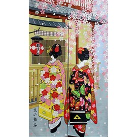 LIGICKY Noren Japanese Style Long Doorway Curtain Kyoto Geisha Girls and Cherry Blossom Window Treatment Tapestry for Home Decoration 33.5 x 59 inch