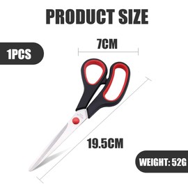 Dressmaking Scissors, Fabric Scissors, Stainless Steel, Multifunctional Rubber Scissors, Office Scissors Made of Stainless Steel, Handmade Household Scissors, Red and Black