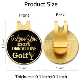 Hafhue I Love You More Than You Love Golf Black Gold Golf Ball Marker with Hat Clip, Funny Golf Accessories and Golf Gifts for Men Women Husband Wife, Birthday for Golfer Golf Lover