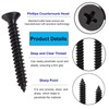 FandWay Phillips Flat Head Self-Tapping Screws, Black Carbon Steel Countersunk