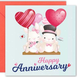 Cult Kitty Happy Anniversary - Cute Bunny Rabbit Anniversary Card for Men - Thick, Premium Anniversary Card for Women, Great Bunny Rabbit or Cute Card with Colourful Envelope