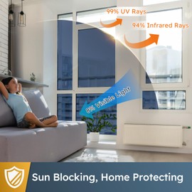 rabbitgoo One Way Window Privacy Film Window Tint for Home, Reflective Mirror Sun Blocking Heat Control UV Protection See Out Not in Office Door Covering, Blue Silver, 17.5 in X 6.5 Feet