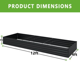 DIIYIV 2PCS 12x4x1FT Galvanized Raised Garden Bed Kit,Vegetable Boxes-Rectangle Metal Flower Box,Large Planter Raised Beds Outdoor Garden for Planting,Fruit,Herb-Black