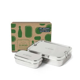 ECO Brotbox Brotbox XL inklusive Snackbox Brotdose aus Edelstahl | Lunchbox lebensmittelecht ohne Schadstoffe und spülmaschinenfest | Füllvolumen 0,7 L und 0,2 L