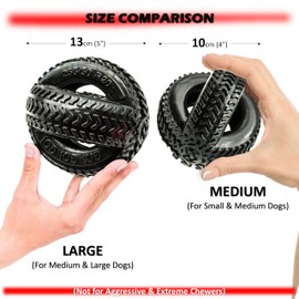 Rubber Dog Chew Toys TWIN TYRE – Flexible & Tough Dogs Toy TIRE WHEEL – Interactive Play for Boredom, Treat Dispensing, Puppy Teething, Chews (Black, Large, 5 inches)