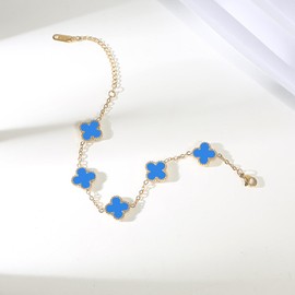 GRBeid 18K Gold Plated Bracelet Gold Clover Bracelet Set for Women Four Leaf Lucky Bracelets Dupes Trendy Jewelry Birthday Gifts for Women (Blue)