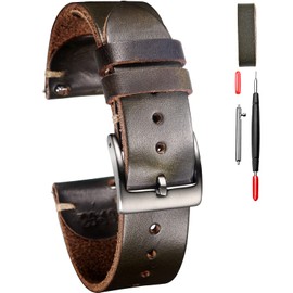 Horween Leather Watch Bands for Men, 18mm Watch Strap Quick Release Vintage Watch Wrap with Heavy Duty Dust Buckle