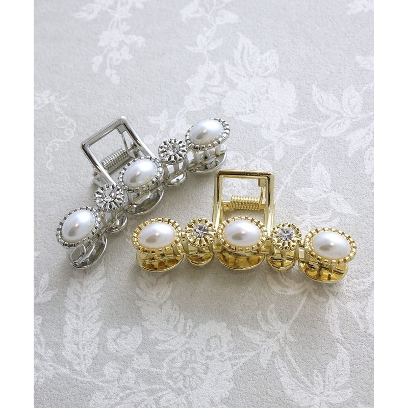 VingTAINE H7641-S Hair Claw Hair Clip, Pearl, Bijou, Classic, Women's
