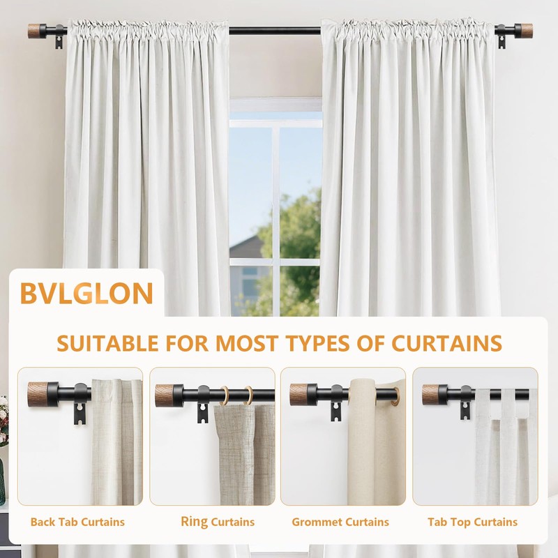 Adjustable Rustic Wood Curtain Rods for Windows 32-144 Inch,Black
