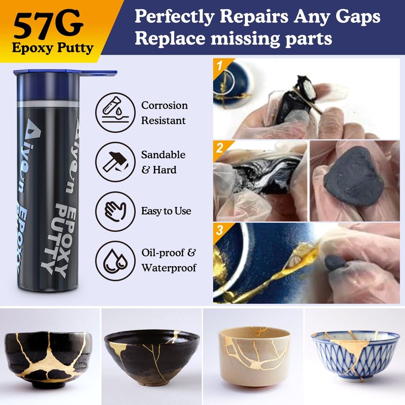 Alckijy Kintsugi Repair Kit Gold & Silver - 21 Piece