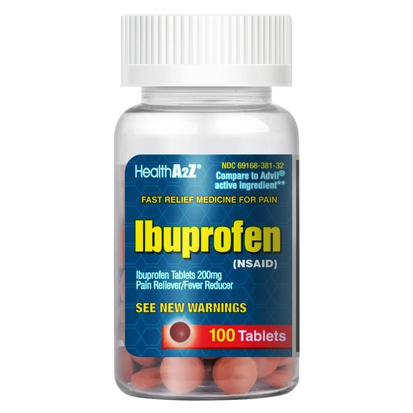 HealthA2Z® Ibuprofen 200mg | 100 Counts | Pain Relief | Body Aches | Headache | Arthritis | Cramps | Back Pain | Fever Reducer |