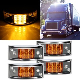 LBRST 4x Trailer Side Marker Light Rectangular Chrome Armored-style Trailer Side Marker Light 12 LED Rectangle Amber Trailer Clearance Light For Freightliner Untility Boat Cargo Trailer Truck Camper