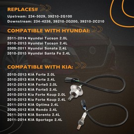 HQPASFY Sensor de oxígeno O2 aguas arriba aguas abajo 2 piezas compatibles con Hyundai Tucson Sonata Santa Fe KIA Forte Optima Rondo Sorento Sportage 2.0L 2.4L Reemplazo# 234-5029, 234-4238