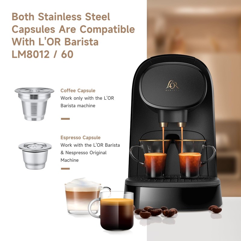 HAILASRE 2 Pcs Reusable Stainless Steel Coffee Capsules Compatible with