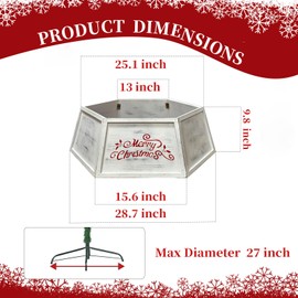 Wood Tree Collar,28.7" White Christmas Tree Collar for Artificial Trees, Vintage Hexagon Natural Wooden Christmas Tree Stand Cover,Farmhouse Rustic Christmas Tree Box Base