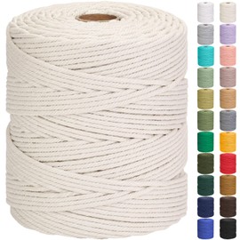 GOHOF Cotton Macrame Cord 5mm 328yards Natural Cotton Rope Colored Soft Macrame Supplies for Plant Hanger Wall Hanger Dreamcatcher (Beige)
