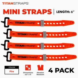 Titan Utility Straps – Mini Straps Set to Organize Computer Cables, Arts & Crafts, and Fishing Rods (6" Length / 4-Pack, Fire)