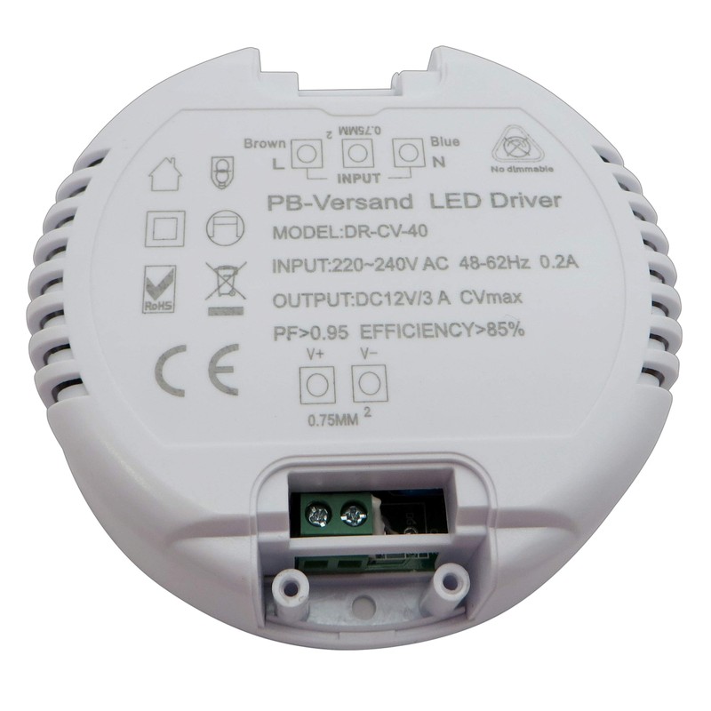 LED Transformer 12 V DC 1-40 Watt (Round) Power Supply