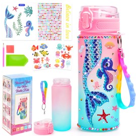 Kids Water Bottle Decoration: Ideal Birthday Christmas Gifts Mermaid Toys Painting for Boys Girls with Craft Sets for 3-12 Years Old, DIY Sport Bottle Kits with Diamond Art Stickers for Aged 5 6 7 8 9
