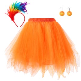 WERFORU Carnival Tulle Skirt Set Women Skirts Set Orange Skirt, orange, L