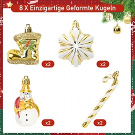 Christmas Baubles Set of 34 Plastic Christmas Tree Baubles White Gold Christmas Decoration Baubles 13/8/6/3 cm Christmas Tree Baubles Plastic Bauble Christmas Tree Decoration Christmas Decoration