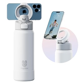 Magcheer Insulated Magnetic Water Bottle - Reusable Stainless Steel Bottle with MagSafe Compatible Phone Holder - Keeps Cold for 24 Hours - Perfect for Gym, Sports, and Travel - White 32oz