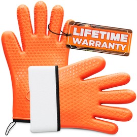 Silicone Oven Gloves for Hot Food Handling - Dual-Layer Silicone Gloves Heat Resistant & Oil Resistant with Inner Cotton Padding - Non-Slip Design for Grilling, Baking, Hot Tray, Smoker & Fryer Use