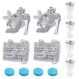 OIIKI 4PCS Car Aromatherapy Vent Clips, Bling Crystal Air Freshener, Automotive Interior Decoration Accessories (2 Silver Chain Bags Jewelry+2 High Heels Charms+4 pcs Aromatherapy Tablets+4 Clips)
