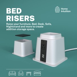 Home Intuition Heavy Duty Adjustable Bed Risers Furniture Riser 3, 5 or 8-Inch, 2 Pack, 16 Pieces Set (White W/USB)