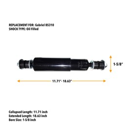 TORQUE 85310 Heavy Duty Shock Absorber for KENWORTH C500, C550, K100, K100E, K125, K300, T2000, T300, T400, T600, T800, W900 Series Trucks Trailer (Replaces Gabriel 85310, Monroe 65404) (TR85310)