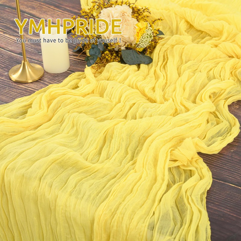 YMHPRIDE 2 Packs Cheesecloth Table Runner Baby Yellow, 90x300cm Light
