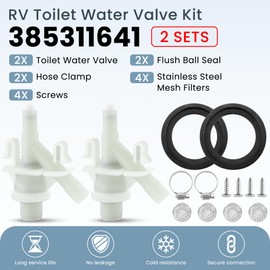 385311641 RV Toilet Water Valve Kit with 385311658 Flush Ball Seal by Fetechmate Fit for Dom.etic 300, 301, 310, 311, 320, 321 Series Pedal-Flush Toilets RV Toilet for Camper Toilet-2 Set