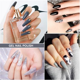 Shining She Semi-Permanent Nail Polish Black, 6 Colors Milk White Gray Black Glitter Semi-Permanent Nail Polish Soak-Off UV Nail Polish for Beginners Nail Art DIY, 8ml