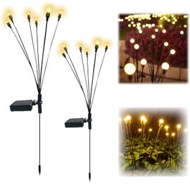 JURASNOW 2PCS Solar Powered Firefly Lights Outdoor Waterproof, Solar Starburst Swaying Garden Lights, Swaying When Wind Blows Solar Garden Lights Outdoor Decorative String Lights