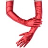 QTECLOR 21‘’Women Long Gloves Stretchy Elbow Red Leather Glove for