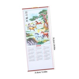 DIYEAH Traditional Chinese Calendar 2026 Horse Year Hanging Scroll - Artistic Wall Decor for Home & Office Perfect for Chinese New Year Celebrations
