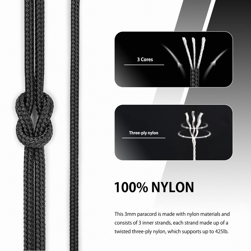 Abma Cord Paracord 3mm 3 Strands Parachute Cord 100% Nylon