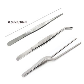 FRUTA Pack of 6 Tweezers Cooking Tweezers Stainless Steel Tweezers with Precision Serrated Tips for Cooking Culinary and Medical Beauty Utensils, 6.3 Inches
