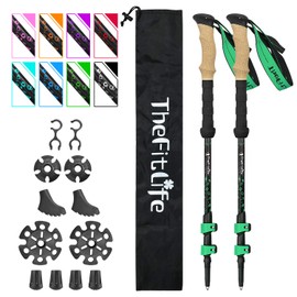 TheFitLife Carbon Fiber Trekking Poles – Collapsible and Telescopic Walking Sticks with Natural Cork Handle and Extended EVA Grips, Ultralight Nordic Hiking Poles for Backpacking Camping (Green)