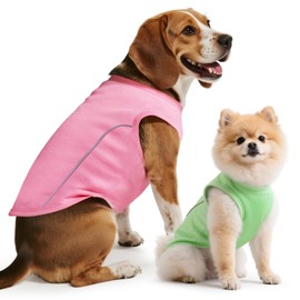 Idepet 2 Pack Dog Shirts with Reflective Strip Soft Breathable Sleeveless Pet T-Shirts for Small Medium Dogs & Cats Waterproof Puppy Vest Cute Lightweight Summer Wear Clothes(Pink&Green,XX-Large)