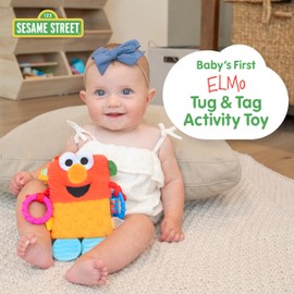 KIDS PREFERRED Sesame Street Elmo Tug & Tag Plush Sensory Toy for Newborns