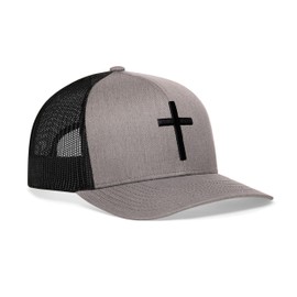 HAKA 3D Puff Cross Hat – Christian Jesus Trucker Hat for Men & Women Baseball Cap Mesh Snapback Outdoor Golf Hat - Gray/Black