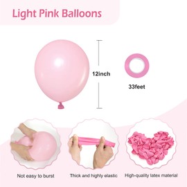 FOTIOMRG Pink Balloons 12 inch, 50 Pack Light Pink Latex Party Balloons Helium Quality for Birthday Graduation Bridal Baby Shower Gender Reveal Pink Princess Party Decorations (with Pink Ribbon)